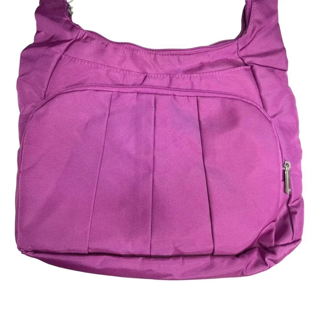 Travelon Anti-Theft Pleated Hobo Crossbody Bag and wallet Purple - Picture 4 of 11